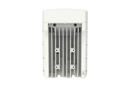 Back of Cambium Networks cnWave V5000 DN with white plastic fixture, cooling fins
