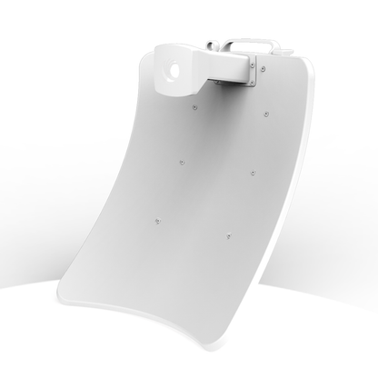 Back of Cambium Networks cnWave V3000 white curved panel with bracket and screw holes