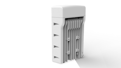 Cambium Networks cnWave V5000 back view with white plastic fins and mounting hardware
