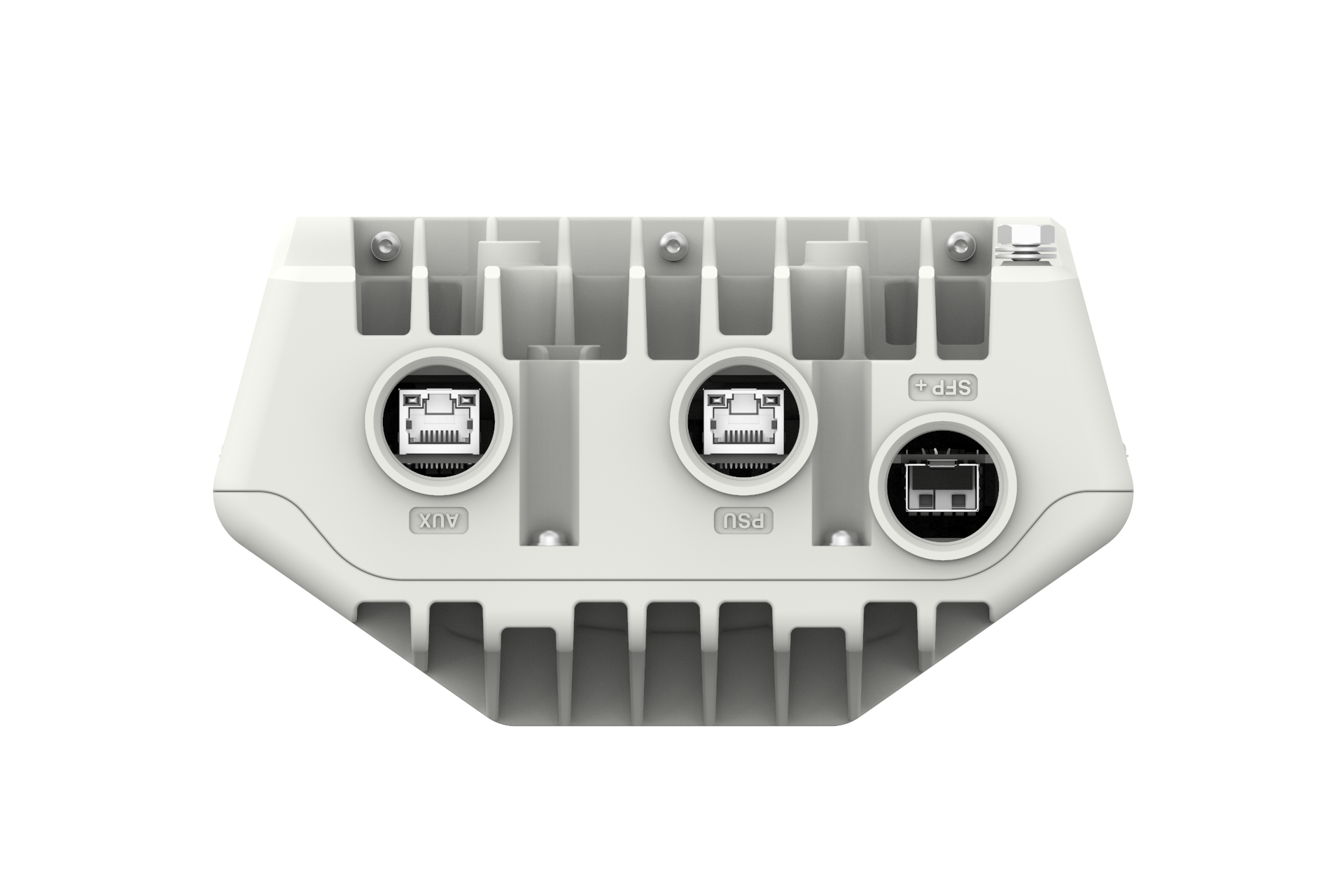 Back of Cambium Networks cnWave V5000 Distribution Node with labeled ethernet ports
