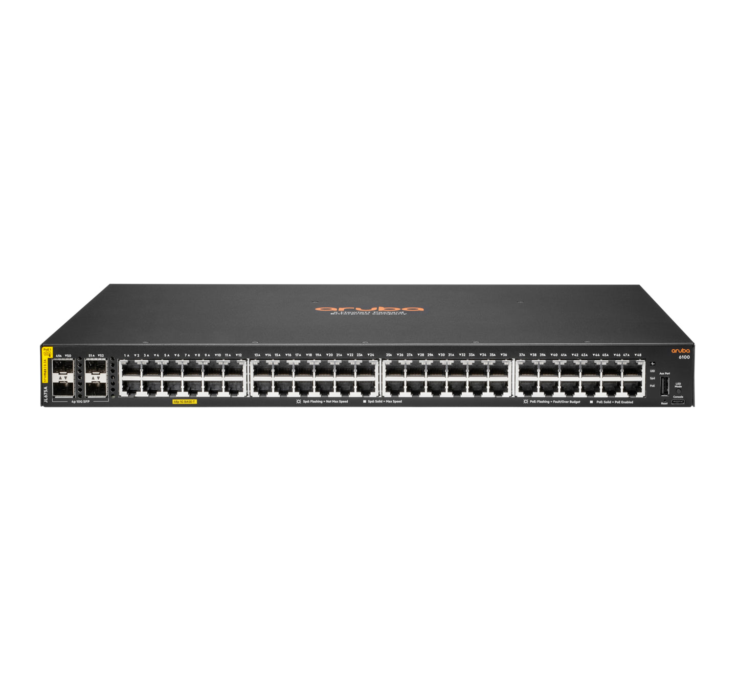 Aruba JL675A#ABG | 6100 48G Class4 PoE 4SFP+ 370W L3 Managed Switch