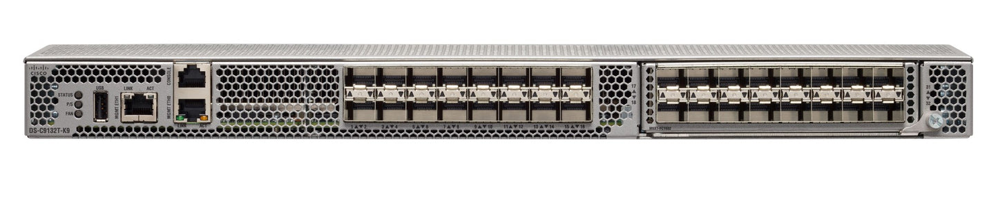 Silver metal-framed hpe s1r84a sn6610c 32gb fibre channel switch with 32 ports 24 active and ventilation grilles
