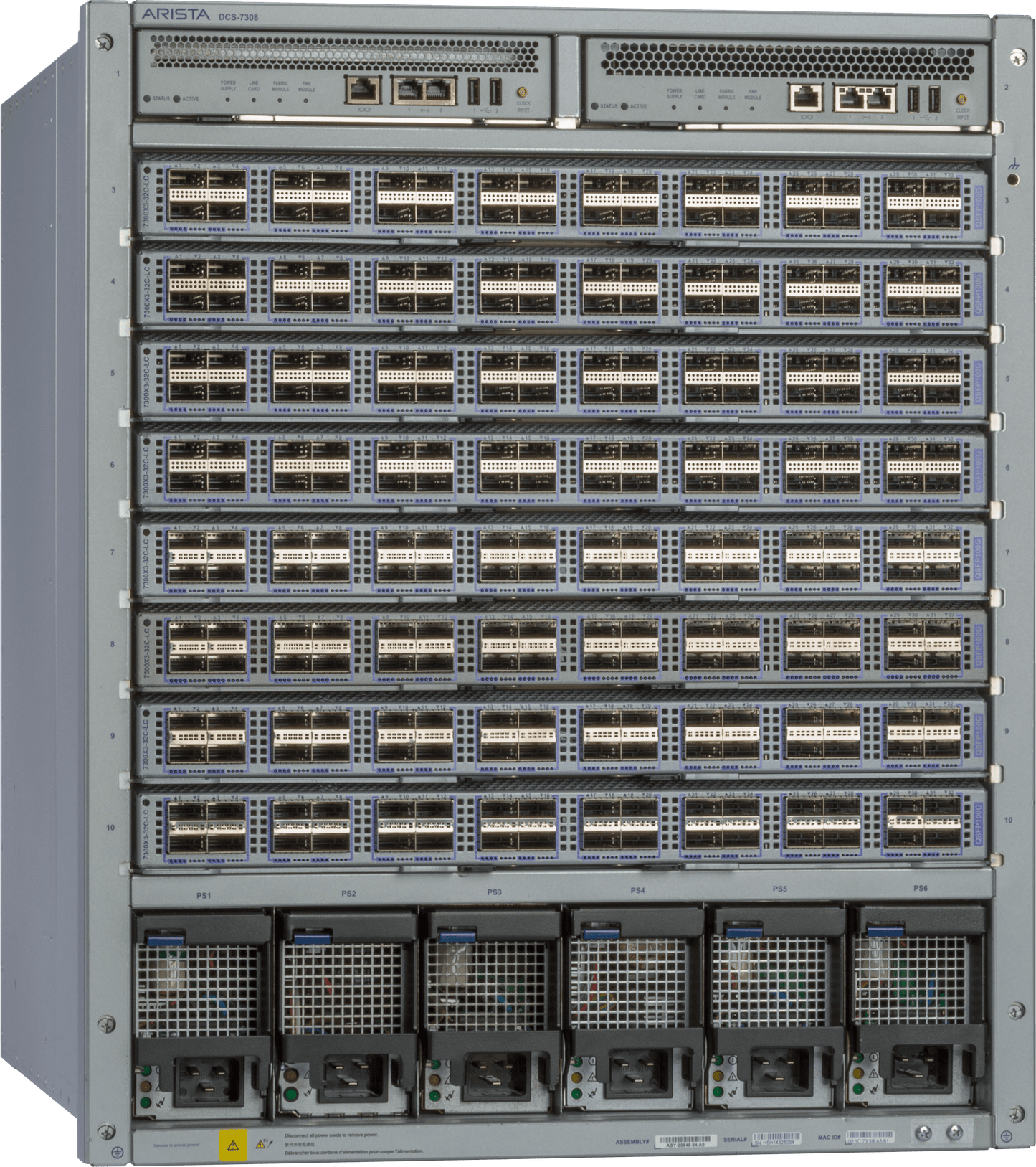 Arista DCS-7308X3-BND2-DC-D-F | 7308 Chassis Bundle, 4x Fabrics/Fans, Supervisor2 & SSD