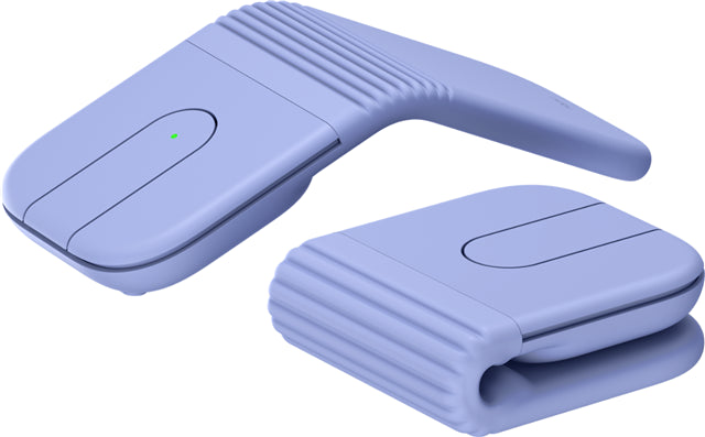 Logitech 910-007625 mobi fold ultra-portable wireless mouse with light purple ribbed silicone clip and green indicator light