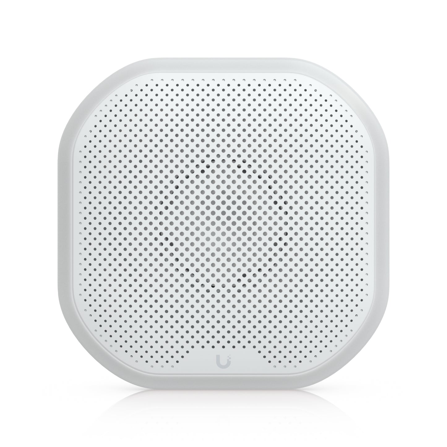 White octagonal ubiquiti usl-siren speaker with perforated grille and unifi logo designed for outdoor security use