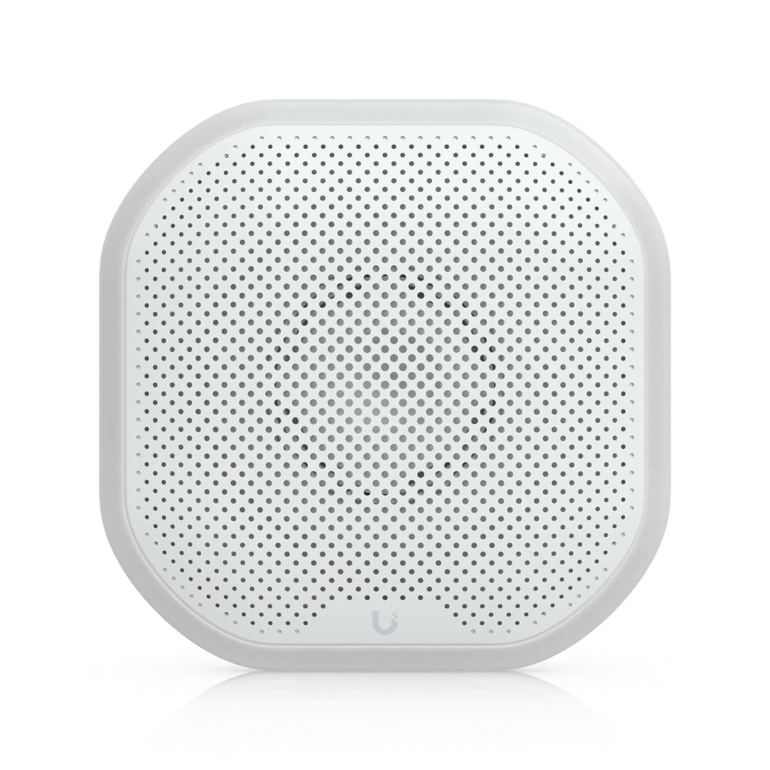White octagonal ubiquiti usl-siren speaker with perforated grille and unifi logo designed for outdoor security use