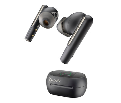 Poly Voyager Free 60+ UC M earbuds in carbon black with charging case