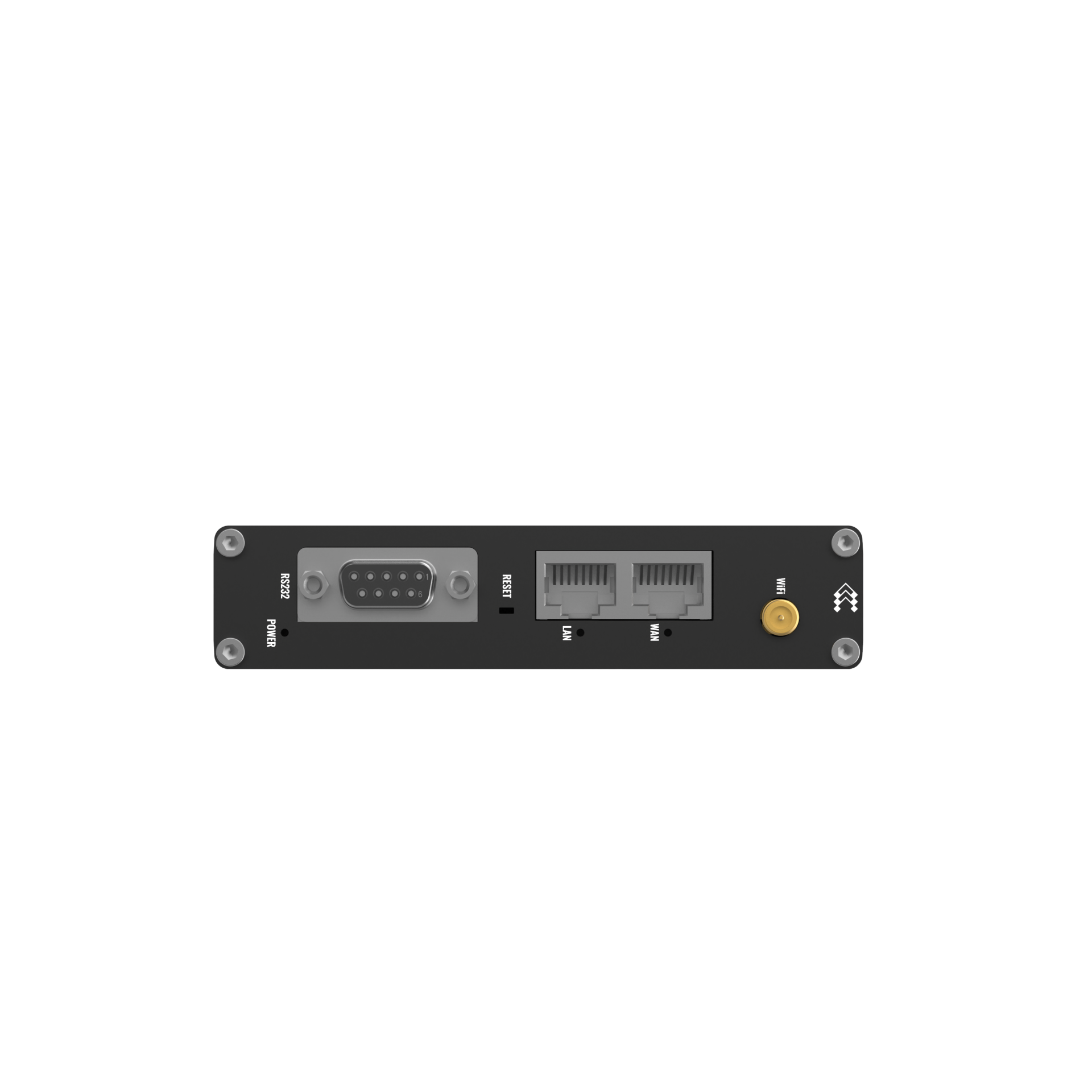 Black teltonika rut142 industrial rs232 router back side with db9 serial port two ethernet ports and antenna connector