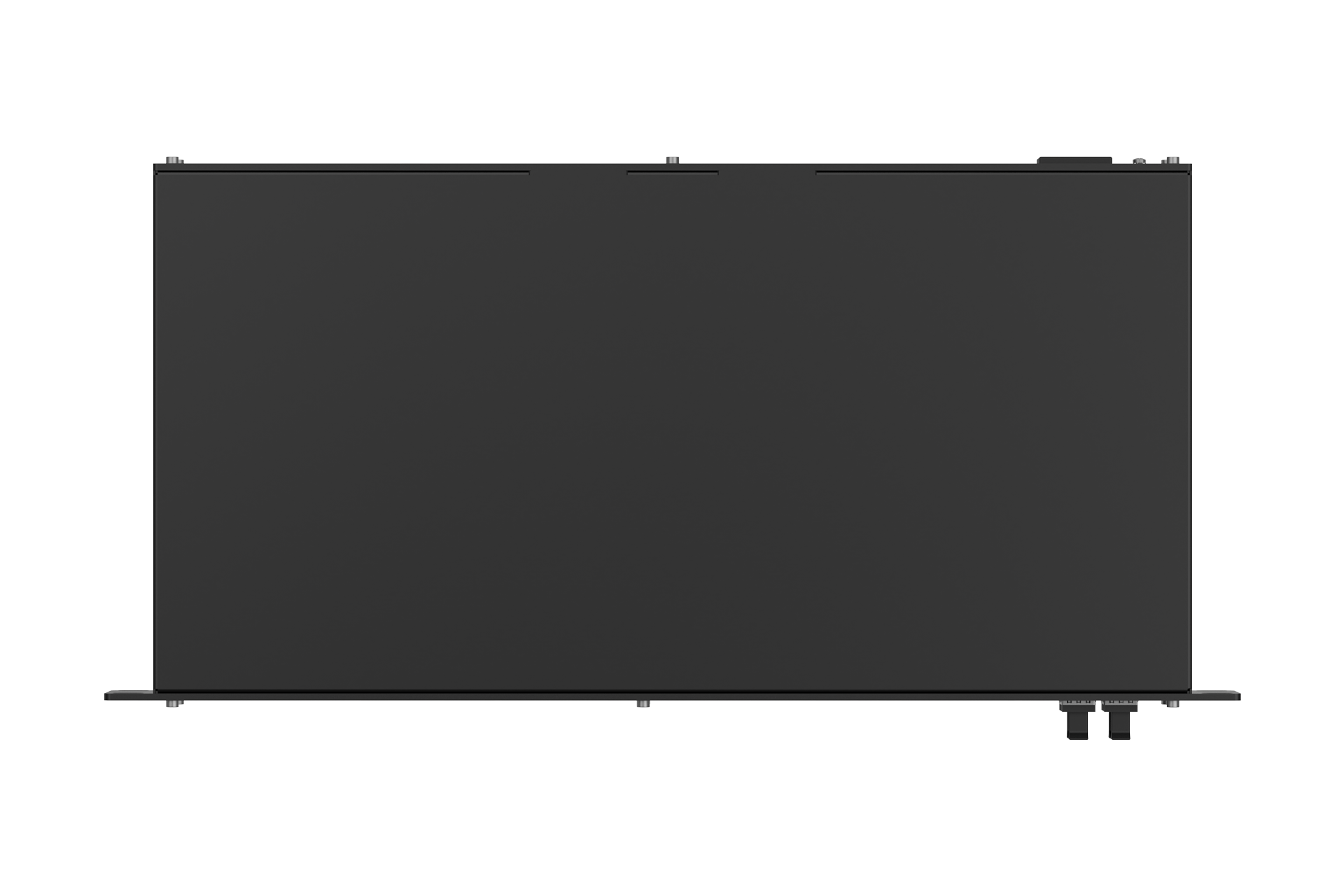 Black laptop with sleek minimalist design and thin bezels shown alongside teltonika swm281000000 24-port gigabit managed switch