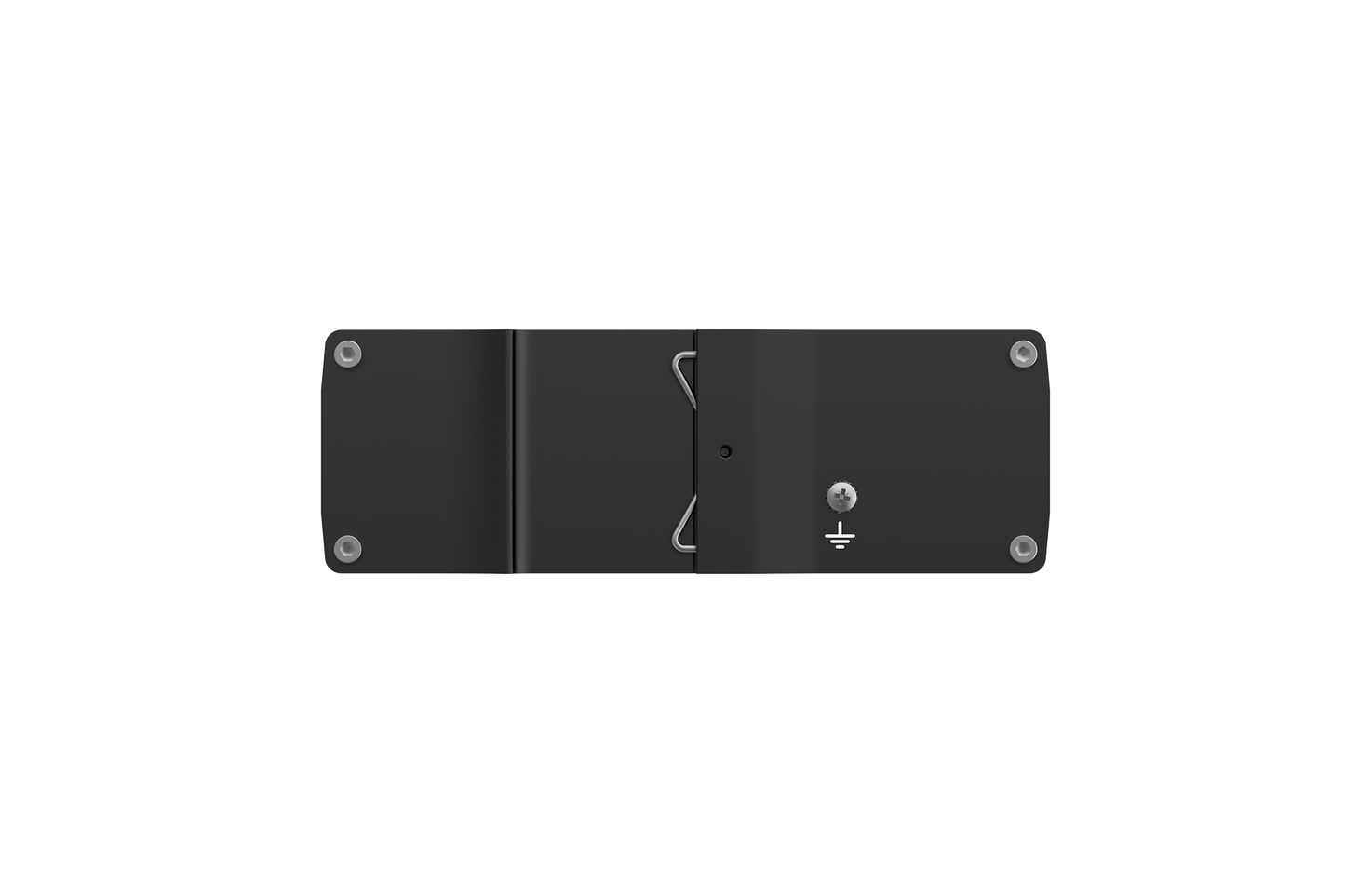 Black rectangular Teltonika TSW200 8-port gigabit PoE+ industrial switch back with silver screws and grounding symbol