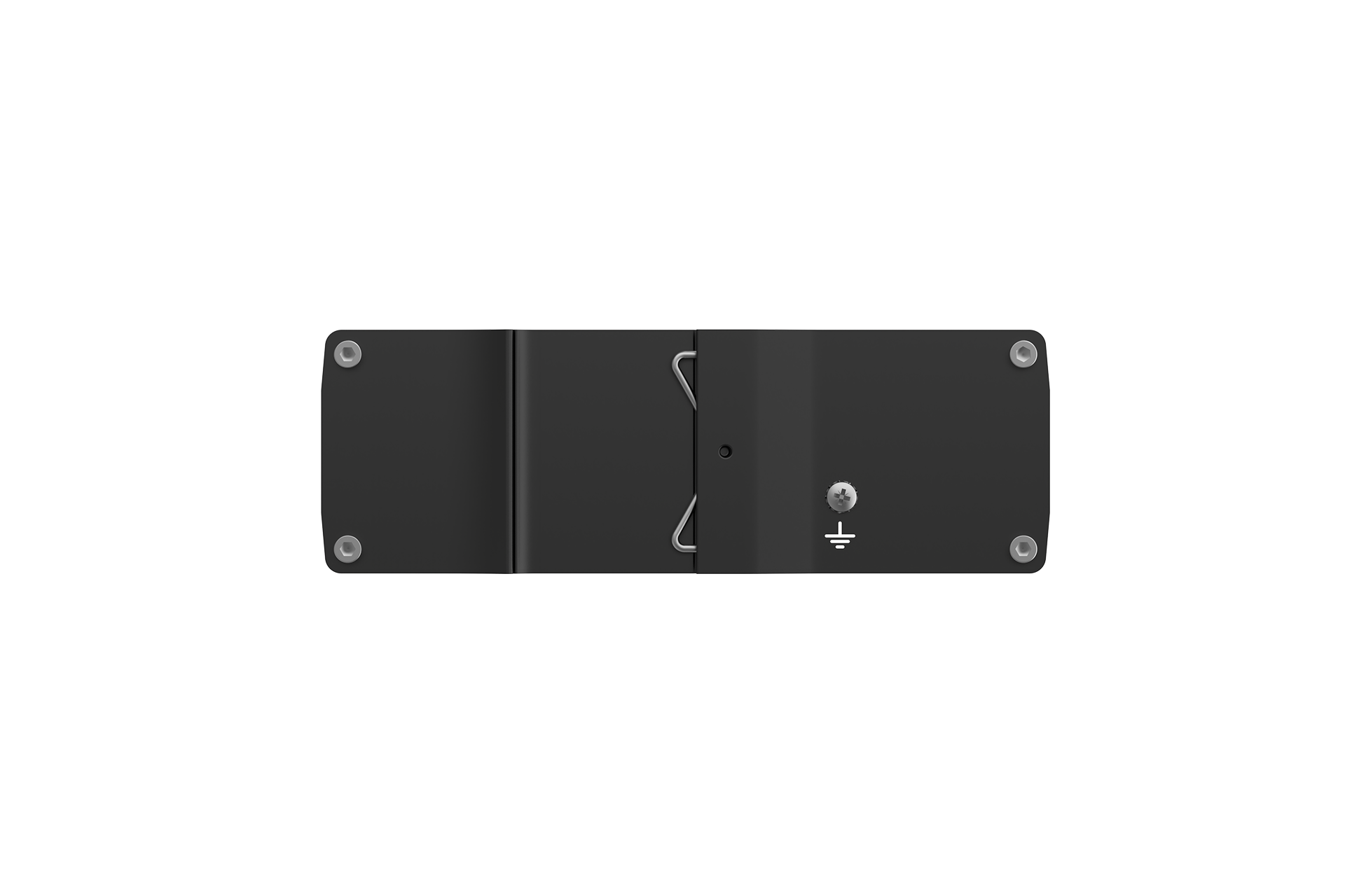 Black rectangular Teltonika TSW200 8-port gigabit PoE+ industrial switch back with silver screws and grounding symbol
