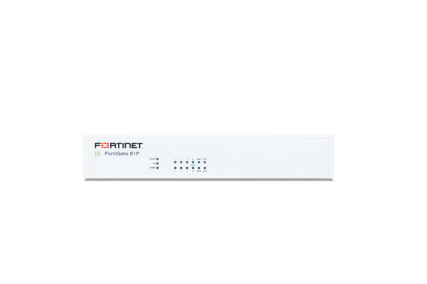 White Fortinet FortiGate 81F with 8 GE RJ45 ports and sleek design