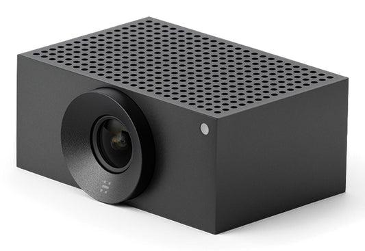 Black rectangular jabra 9000-101 cam l1 ai conference camera with perforated top and circular front lens for large rooms
