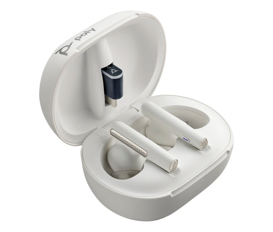 HP 8L5B0AA | Poly Voyager Free 60/60+ Teams Earbuds, White, Pro Audio Quality