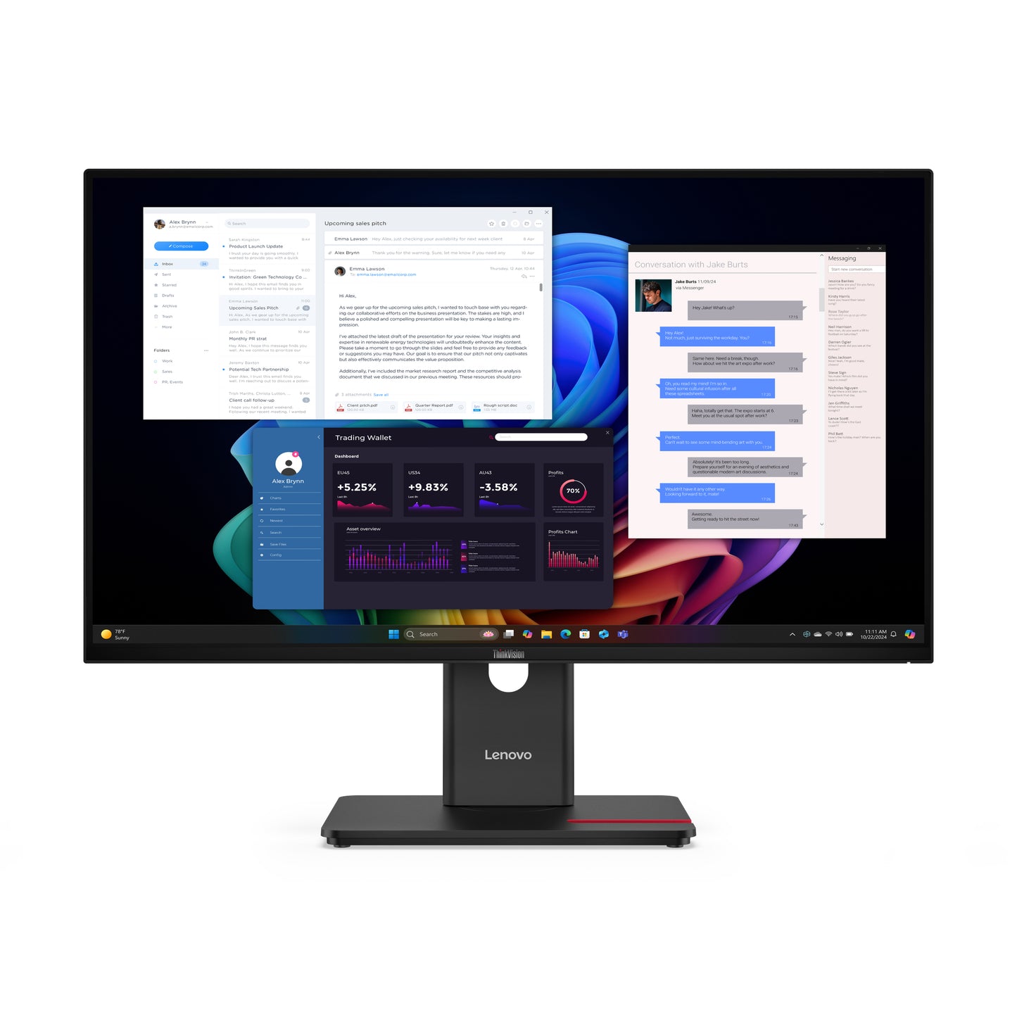 Lenovo ThinkVision T27UD-40 27-inch 4K black monitor with red base accent