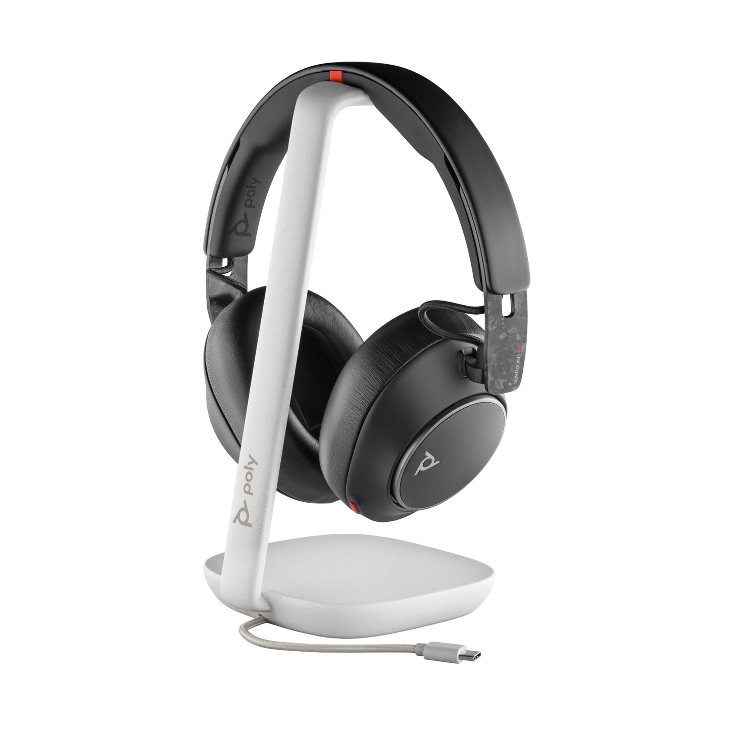 Poly 8G7T7AA | Voyager Surround 85 UC USB-C Headset, USB-C/A Adapter, Charging Stand