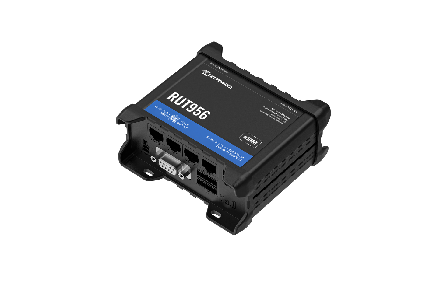 Teltonika RUT956730700 | RUT956 Industrial 4G LTE Router, Dual-SIM, eSIM, GPS, 4x Ethernet