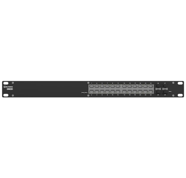 Teltonika SWM281000000 black rack-mountable 24-port gigabit managed switch with 4 SFP and L2 plus features