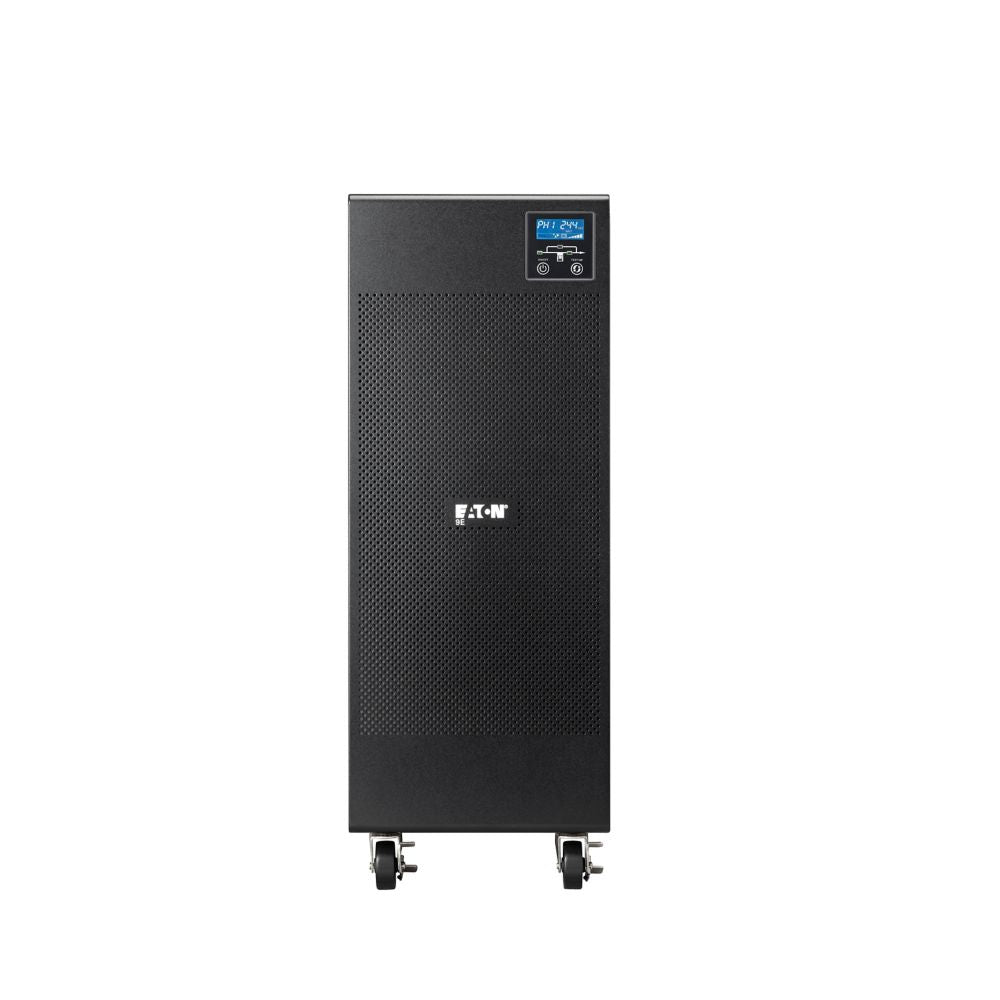 Black metal Eaton 9E10KIXL server rack with perforated front panel and digital display 10kVA online UPS
