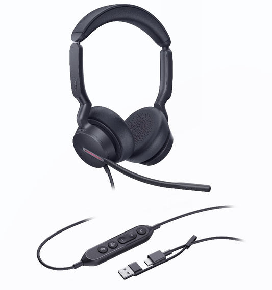 Yealink UH46-D-MS-C/A | UH46, Dual Teams USB-C/A Headset, Microsoft Certified, 3 Noise-Canceling Mics, 35mm Speaker