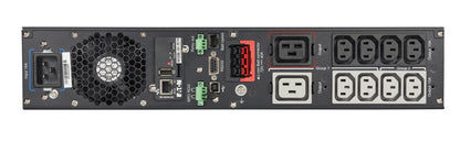 Eaton 9PX3000IRTAU-L Lithium-Ion UPS rear with power outlets, USB ports, fan