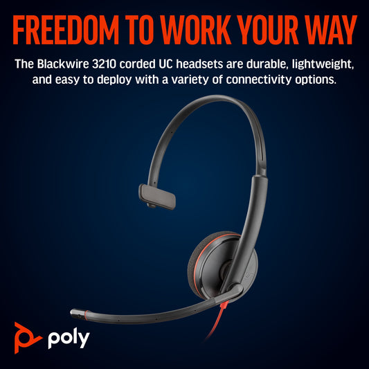 Poly 8X214AA | Blackwire C3210 UC Mono USB-C Headset with USB-C/A Adapter