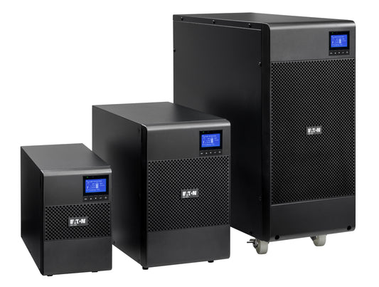 Black eaton 9sx2000i-aunb 9sx series on-line tower ups units with blue digital displays and perforated front panels