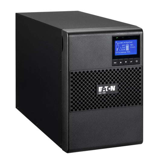 Black Eaton 9SX1000ITCC 1kVA industrial UPS with digital display and perforated front panel for 240V tower use