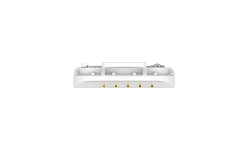 White rectangular cambium networks ePMP 4500C wireless access point with five gold antenna connectors along bottom edge