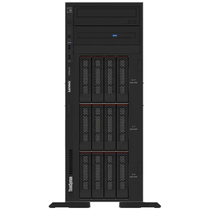 Lenovo ThinkSystem ST650 V3 black tower server with drive bays and blue LED