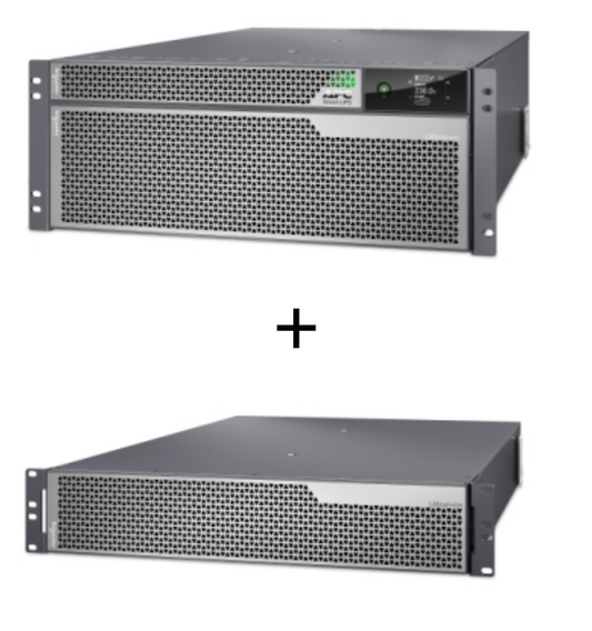 APC SRTL10KRM4UI-EBM 10000VA UPS with black metal rack, perforated panel, green LEDs