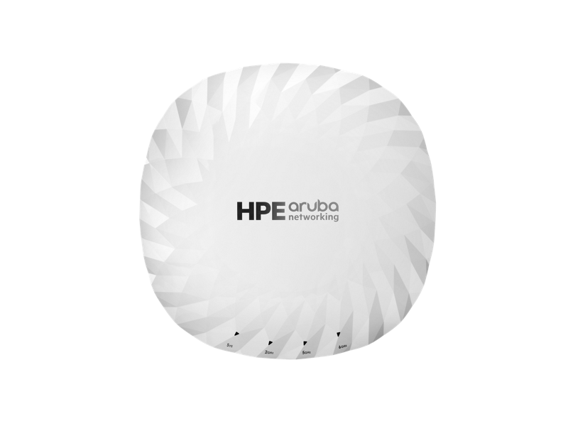 White hpe aruba ap 745 tri radio wi fi 7 wireless access point with circular fan like design and internal antennas