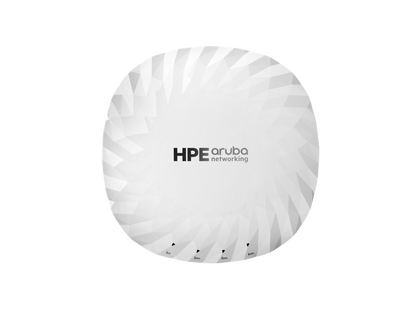 White hpe aruba ap 745 tri radio wi fi 7 wireless access point with circular fan like design and internal antennas