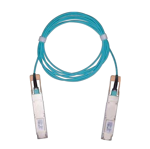 Turquoise multimode arista aoc-s-s-25g-20m 25g sfp28 active optical cable with white connectors and ties