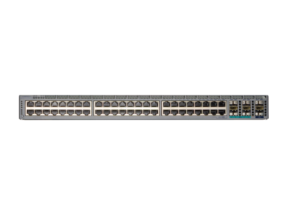 Gray metal arista ccs-720xpm-48th-6sy# 48-port gigabit poe+ switch with multiple ethernet ports and blue led indicator