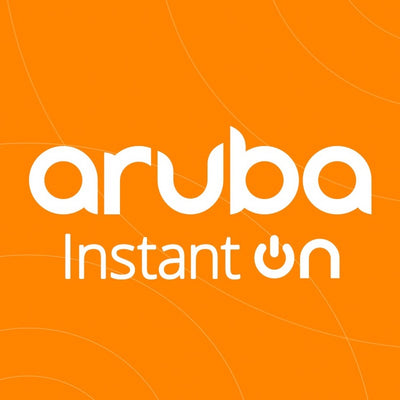 White ’aruba instant on’ logo on a vibrant orange background.