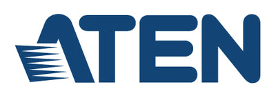 Blue aten logo with stylized graphic element to the left of the text.