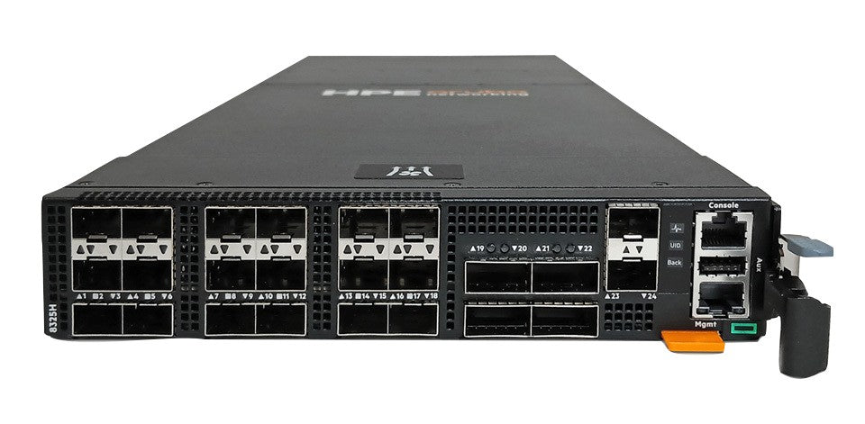 Black HPE networking server chassis with 18 SFP28 25GbE ports and 4 QSFP28 100GbE ports front panel switch