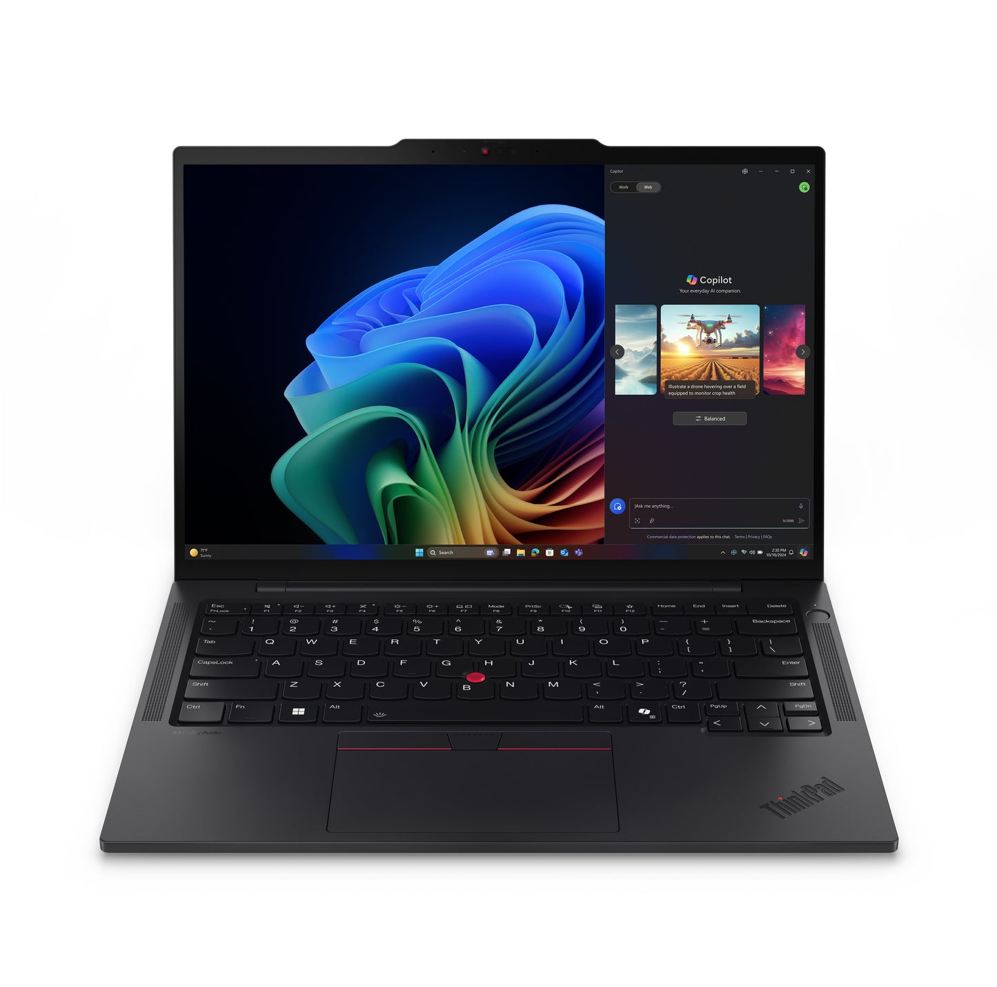 Black Lenovo ThinkPad T14s Gen 6 laptop with red trackpoint