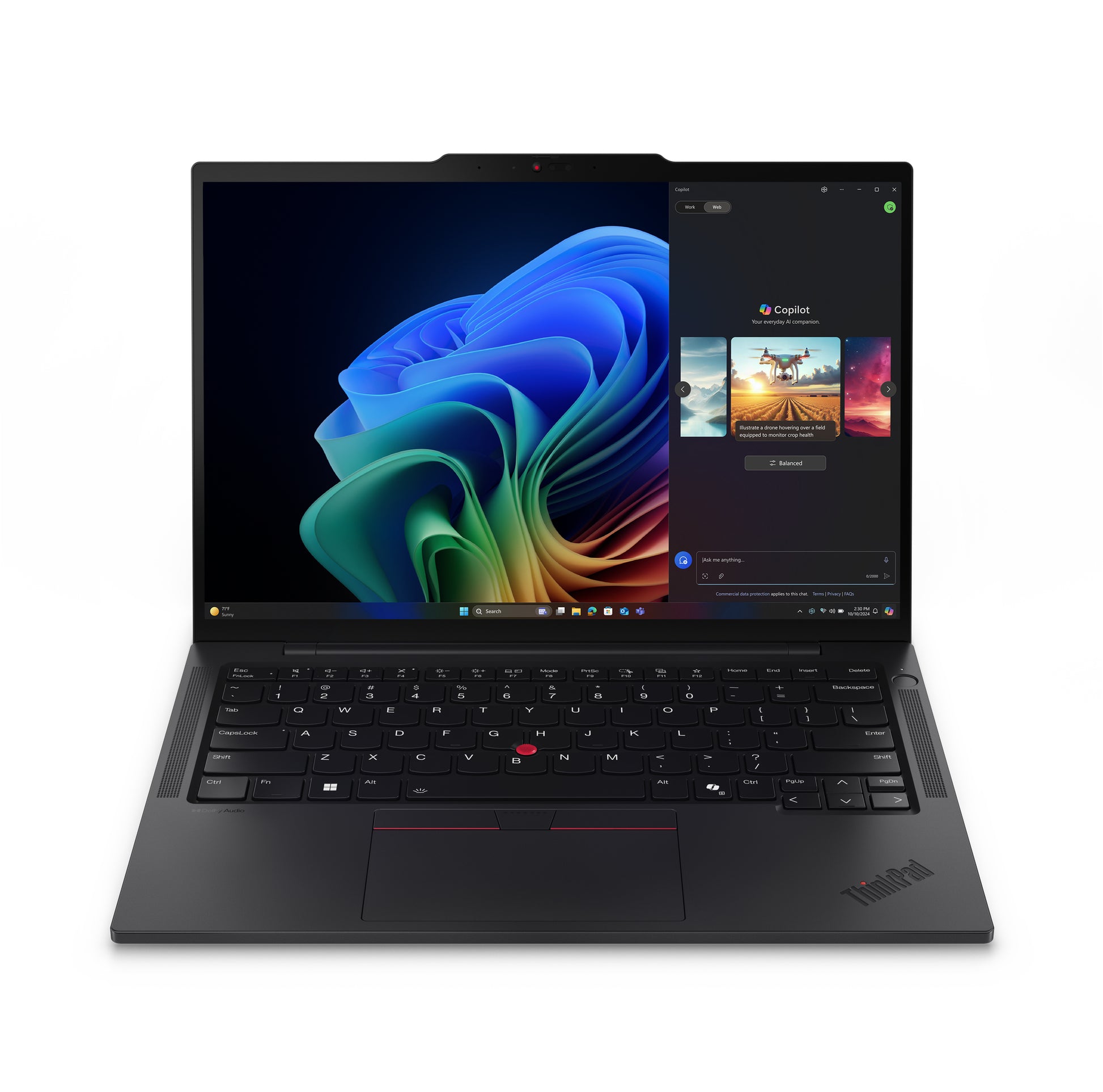 Black Lenovo ThinkPad T14s Gen 6 laptop with red trackpoint