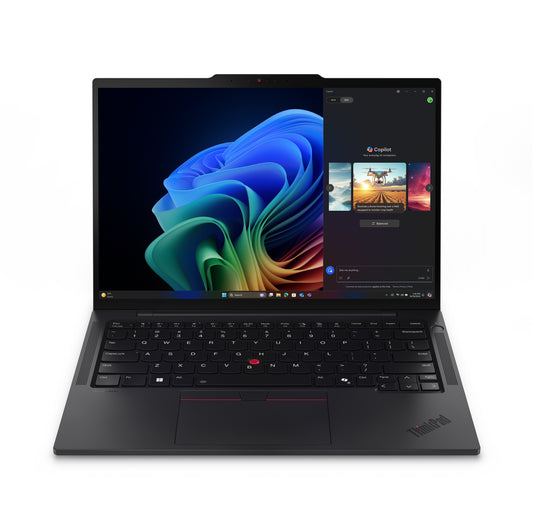 Black Lenovo ThinkPad T14s Gen 6 laptop with red trackpoint