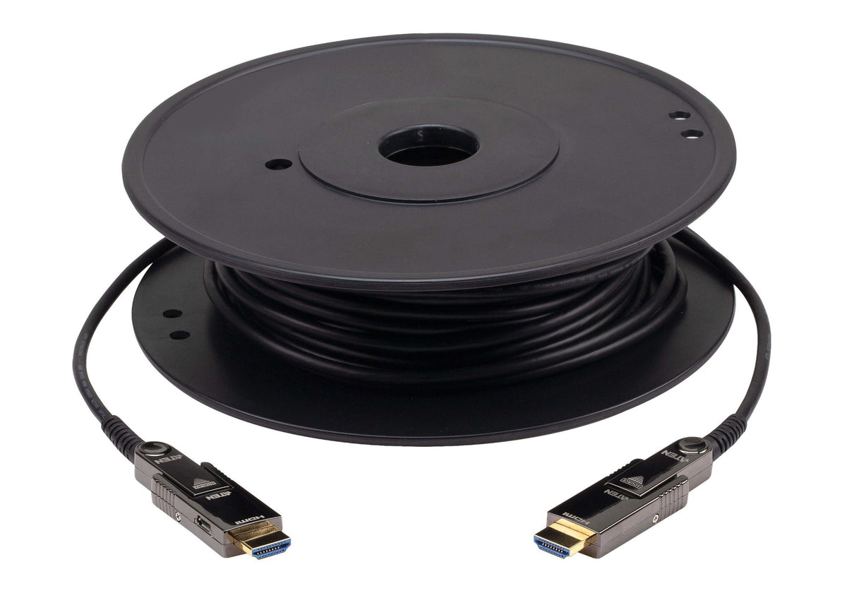 Black aten ve7833a-at true 4k active optical hdmi cable 30m neatly wound on spool with gold-plated type-a connectors