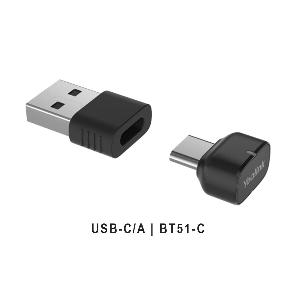 Yealink BH70 USB-C to A adapter, sleek black and silver compact design