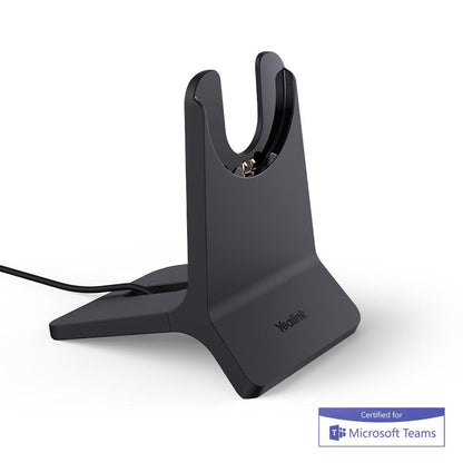 Black Yealink BH70 charging stand with U-shaped cradle and stable base