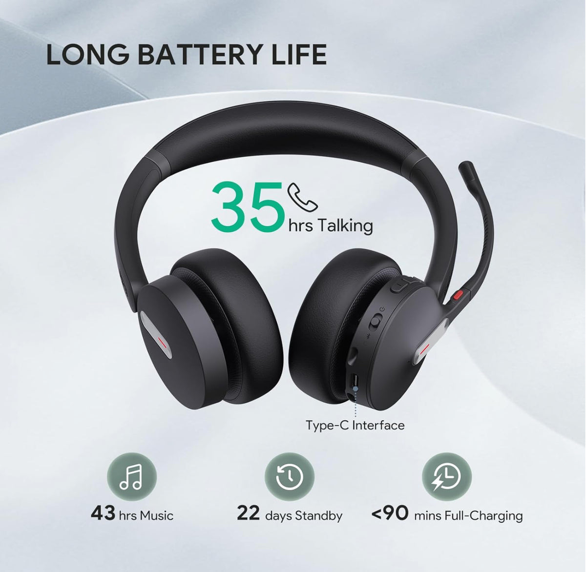 Yealink BH70-D-UC-C black wireless over-ear headset with USB-C port and mic