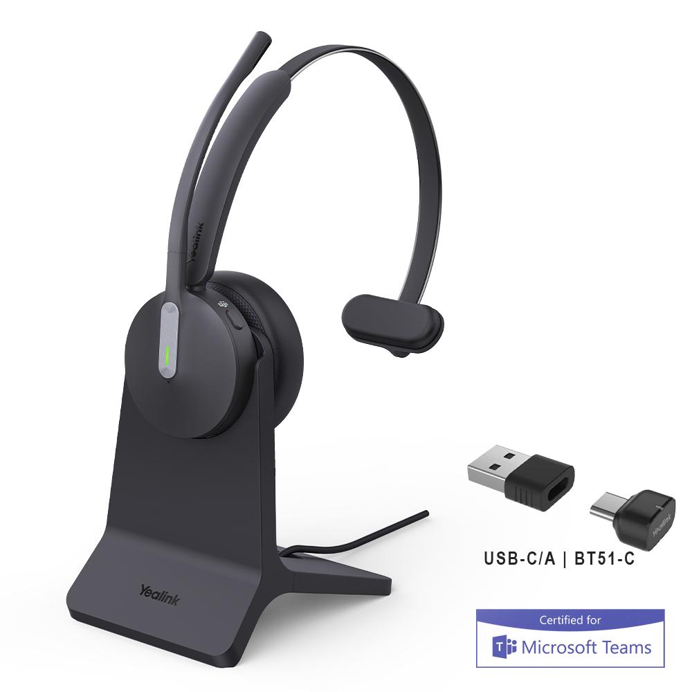 Yealink BH70-M-CH-MS-C/A black wireless Bluetooth headset with green power light