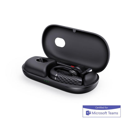 Yealink BH71-P-C/A black wireless mono earbuds in diamond-textured charging case