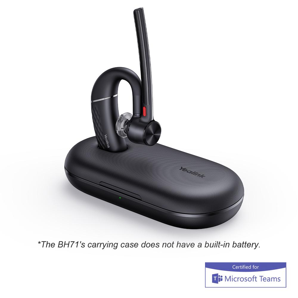Black Yealink BH71 mono Bluetooth headset with USB-C/A, ergonomic design