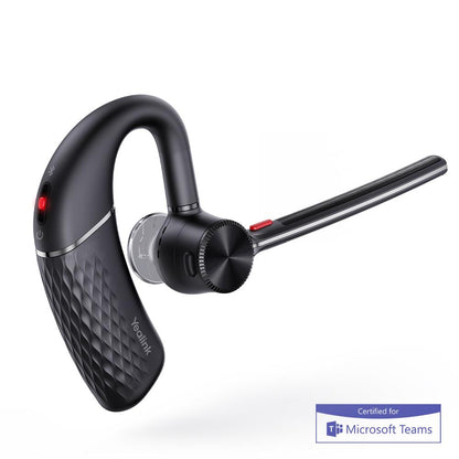 Yealink BH71 mono Bluetooth headset in black with textured grip and red buttons