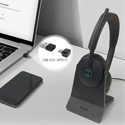 Yealink BH74 black wireless stereo headset with green LED, sleek design